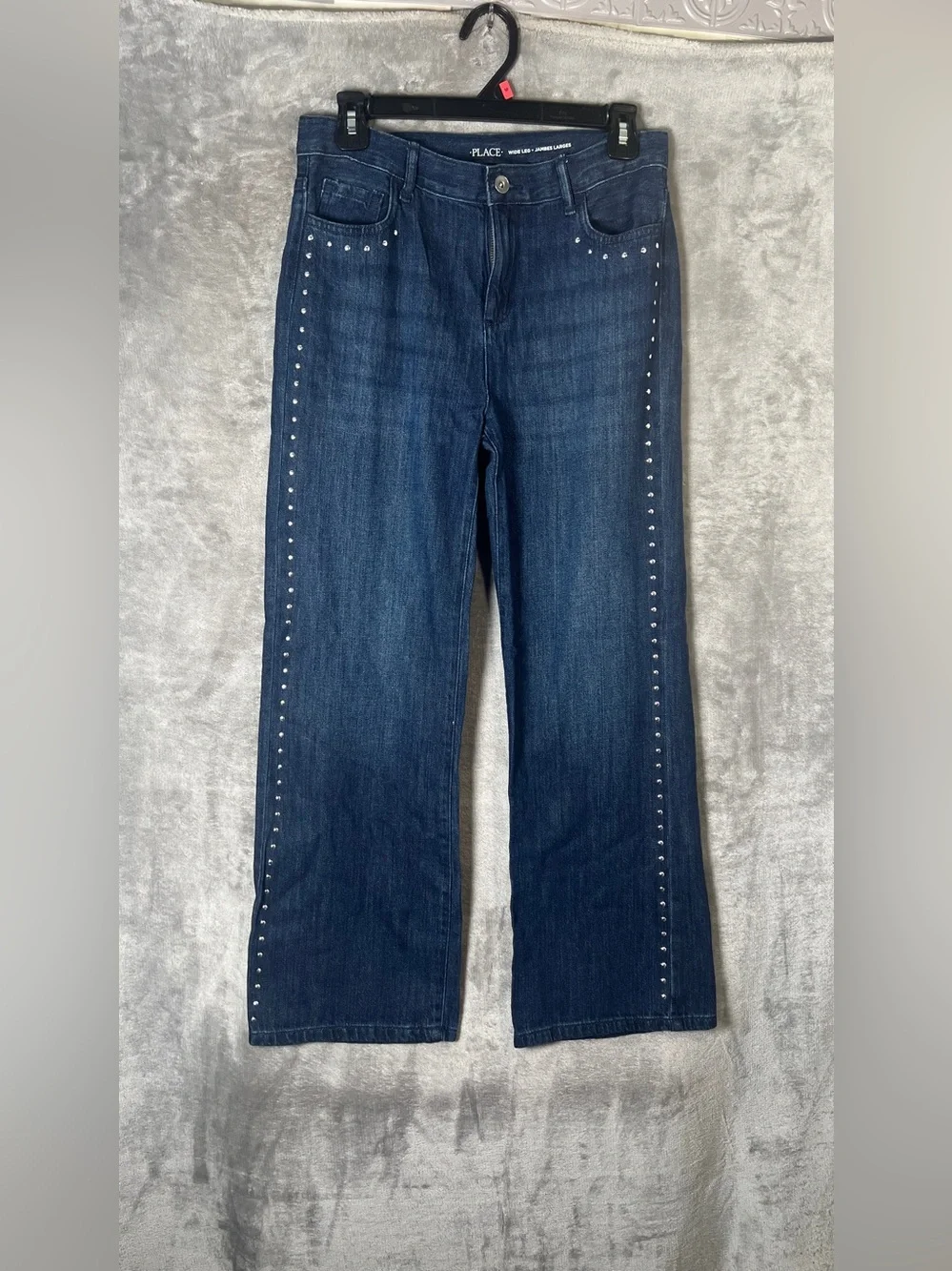 The Children's Place Dark Blue Stud-Trim Wide Leg Jeans